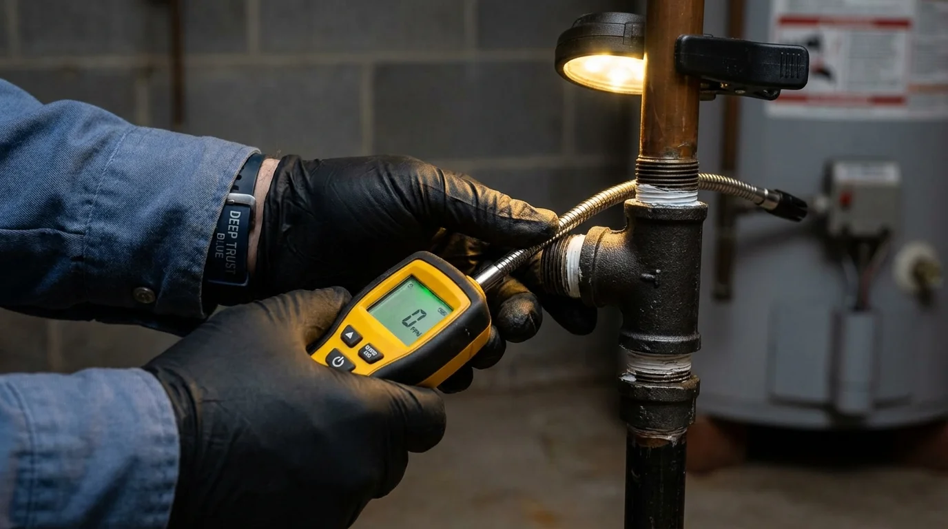 Gas leak detection with electronic sniffer by Johns Plumbing LLC in Orocovis
