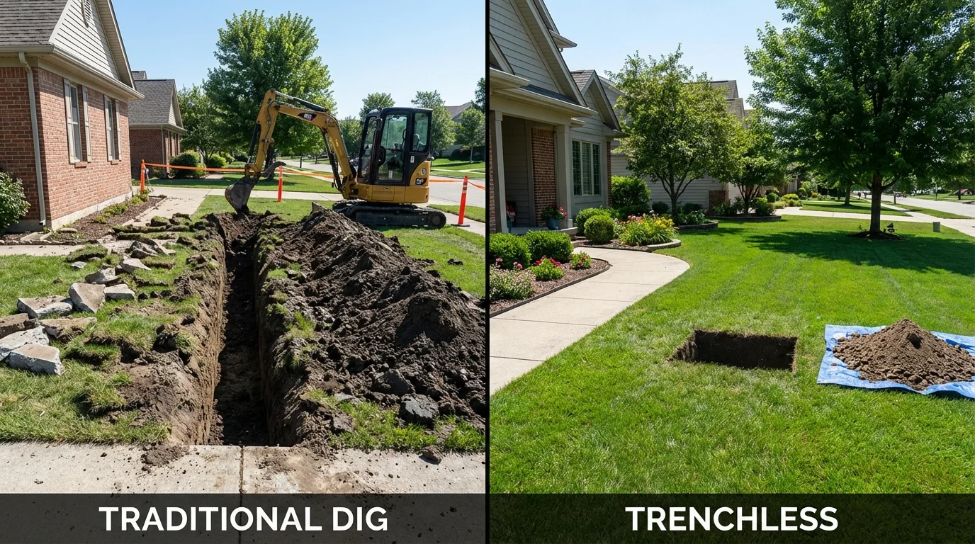 Trenchless sewer repair with minimal yard damage versus traditional excavation in Orocovis, PR